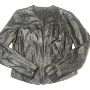Theory Black Leather Moto Jacket Medium